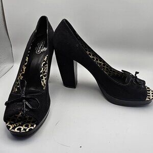 Coach Black Bow Peep-Toe Wedge Sandals – Size 7.5